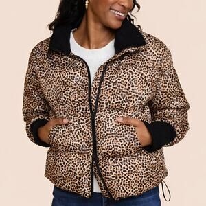 Anna Cai Leopard Print Puffer Jacket Size M